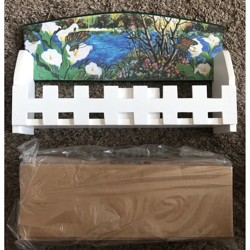 Vtg Butterfly Wooden Spice Rack 5 Jars For Spices 3-D Butterflies Calla Lily New